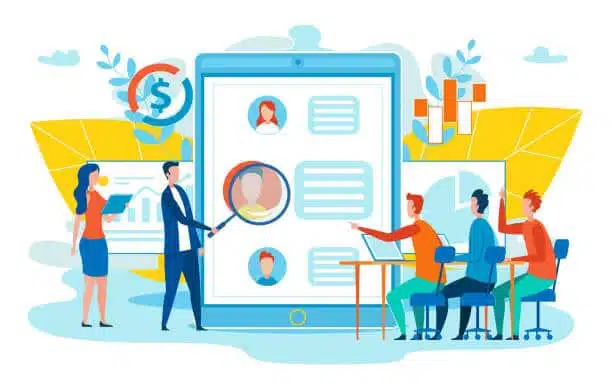 Animation of Company Employees Analyzing Social Network User Profile of their target customers.