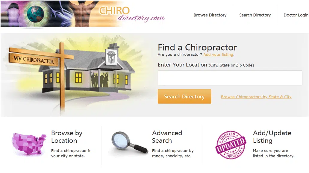 image of chirodirectory.com website