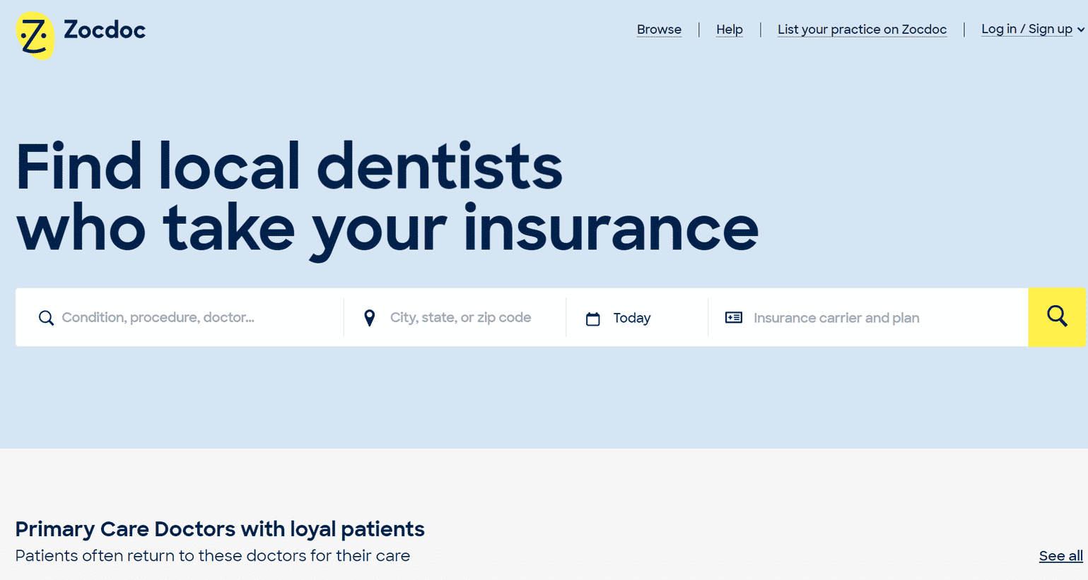 image of zocdoc.com official website