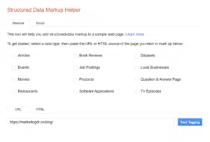Image of Structured Data Markup Helper home page
