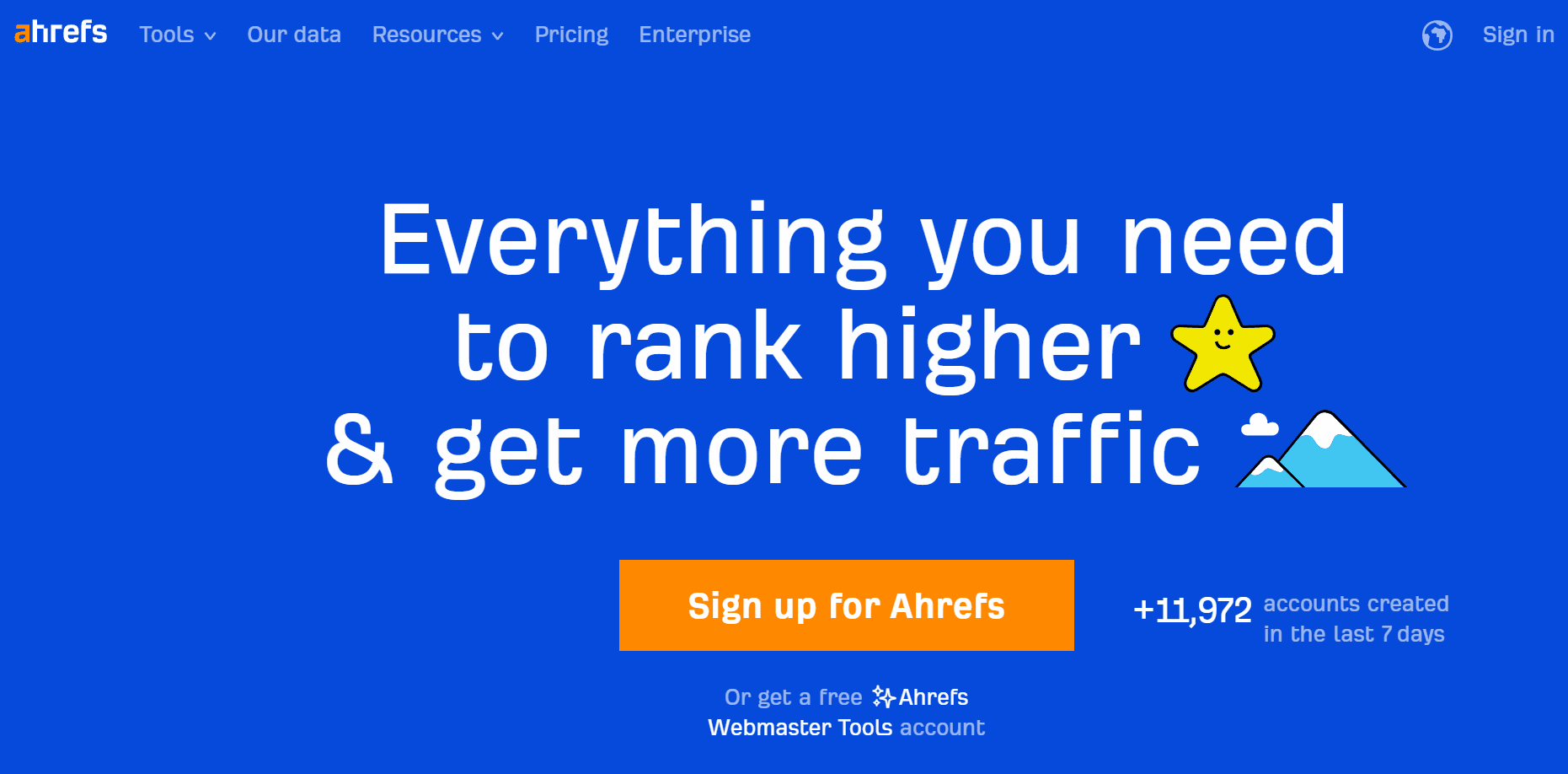 Ahrefs website's homepage concept