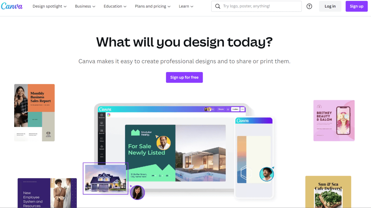 Canva website's homepage concept