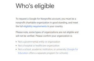 google ads grant eligibility statement
