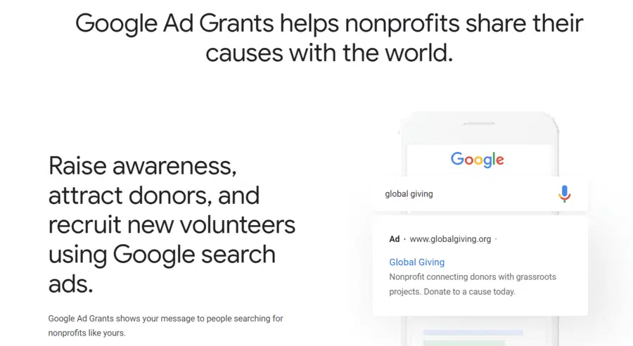 Google Ad Grants Homepage