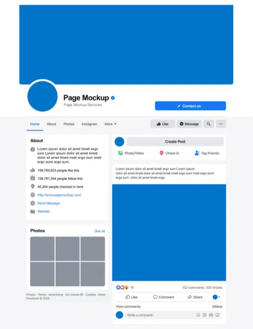 Facebook page 3D mockup rendering.