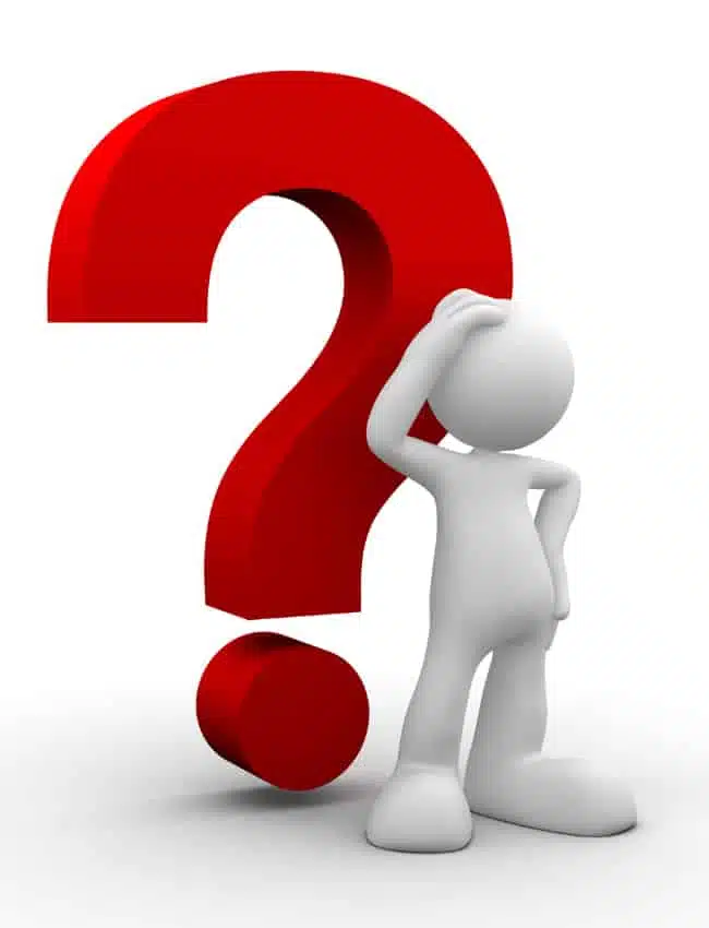 Red question marked with animated man in a white background.