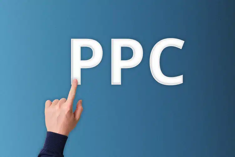 PPC marketing concept in a blue background.