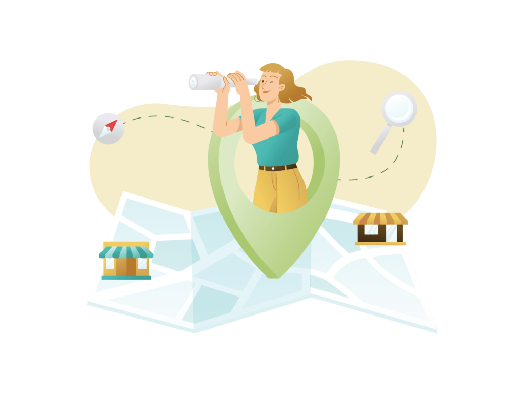 customer looking for location of a business illustration