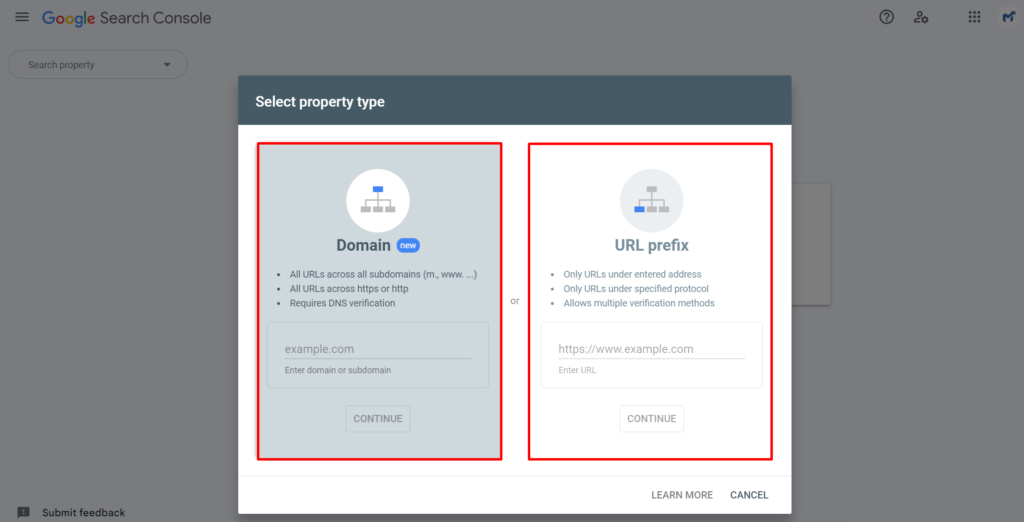 Google search console screen shot