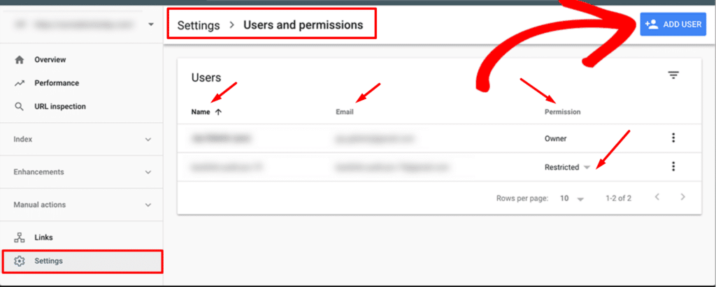 Google search console screen shot