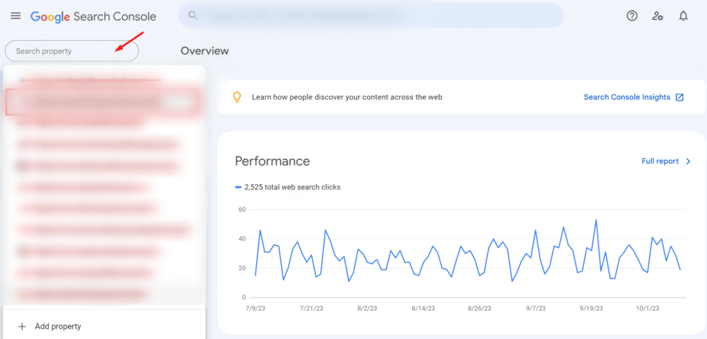 Google search console screen shot