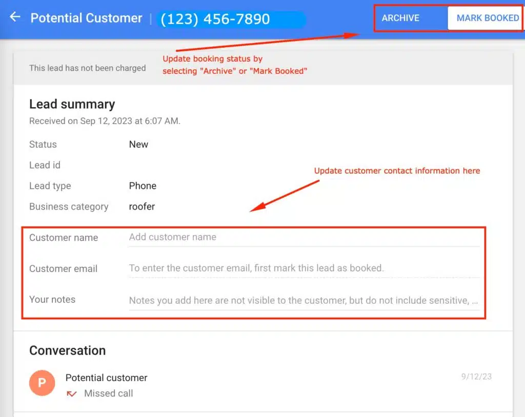 Screenshot of Google LSA dashboard