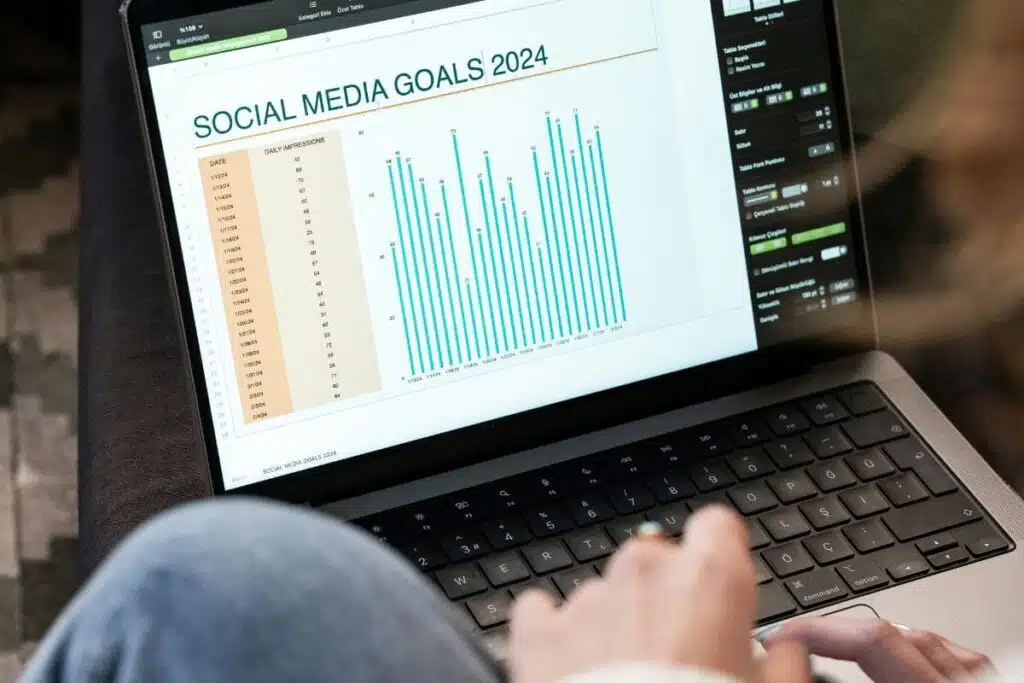 Viewing Social Media Goals Chart on Laptop